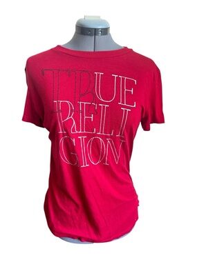 True Religion Red Logo Tee Y2K Graphic Short Sleeve Streetwear Casual Slim Fit